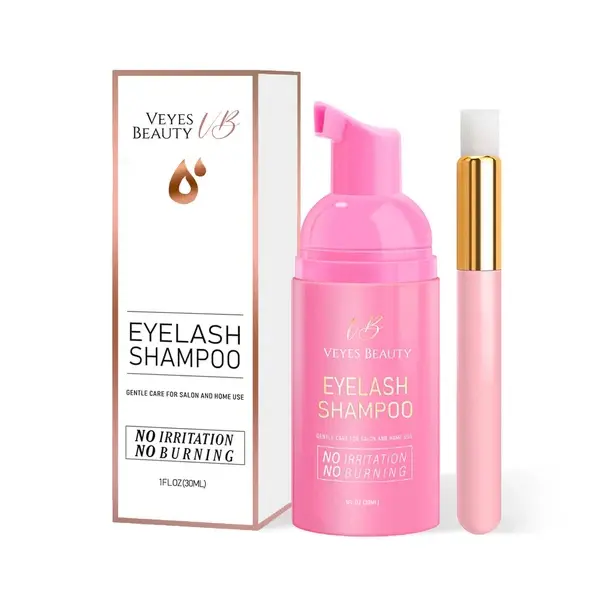VEYESBEAUTY 30ml Travel-Friendly Eyelash Shampoo Kit with Cleansing Brush, Gentle Cleanser Makeup Remover for Eyelash Extensions Daily Eye Hygiene Care (DIY & Professional Use), Cleaner Brush Eye Makeup Remover, False Eyelash Extension Eye Makeup Remover