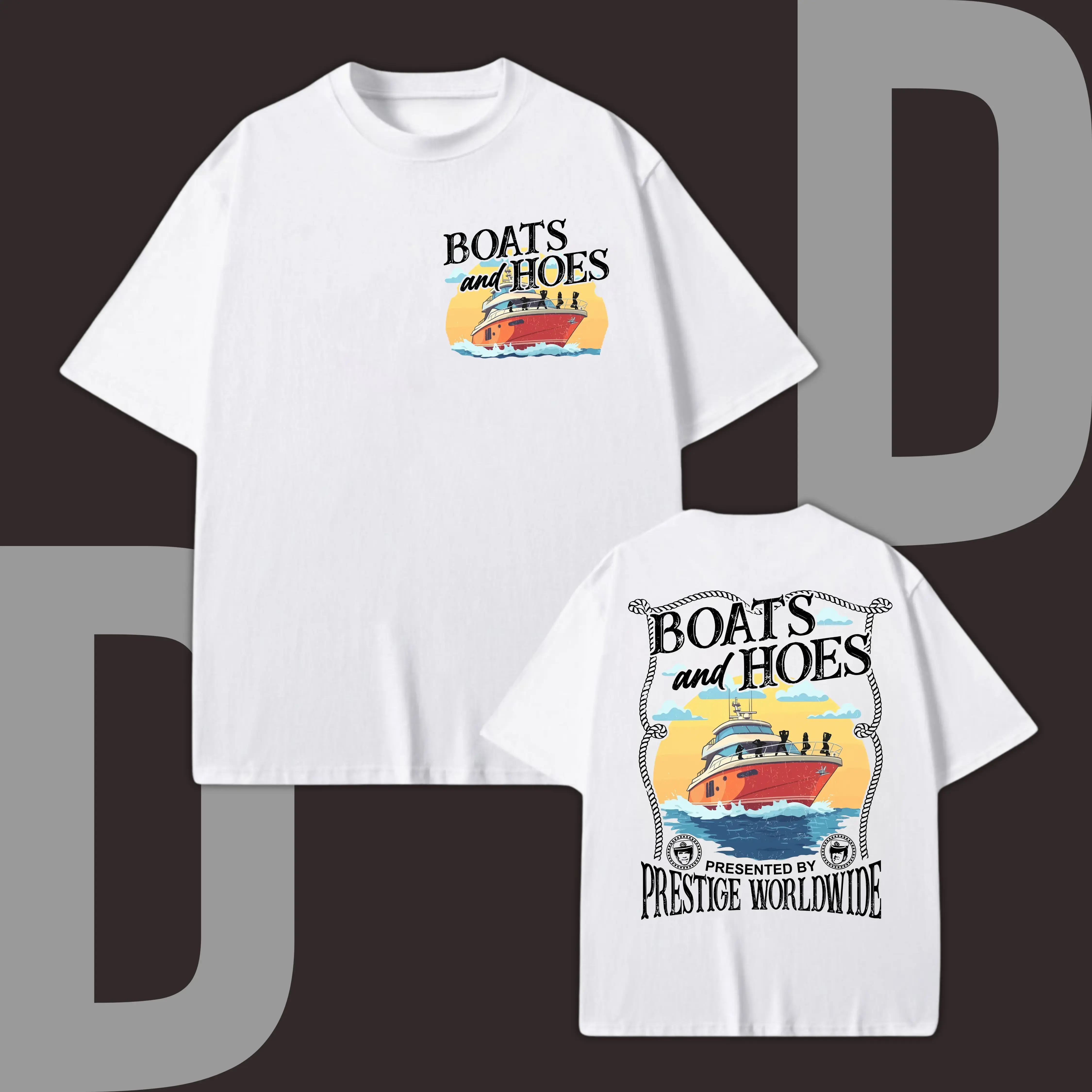 Men's Aesthetic Casual Graphic Tee - "Boats n Hoes" Funny Movie Quote, Vintage Cotton Short-Sleeve Tshirt, Classic Streetwear Top for Joggers, Soft Menswear