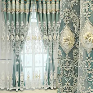 Embroidered Curtain, European Style Thick Layered Curtains, New Effectively Blocks Out Sunlight Luxurious Finished Bedroom Drapes
