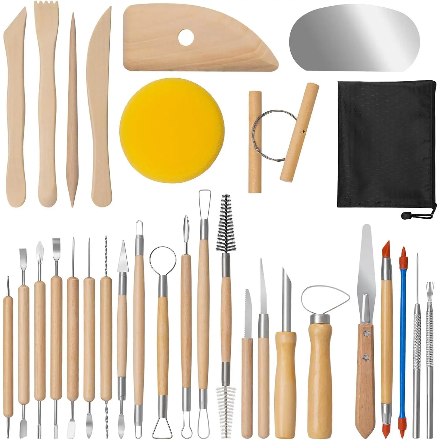 Clay Tools Kit, 31 count Pottery Tools, Practical Polymer Clay Sculpting Tools Kit, Air Dry Clay Tools Set for Beginner, Adults, Pottery Craft, Carving, Drawing, Molding, Modeling, Shaping