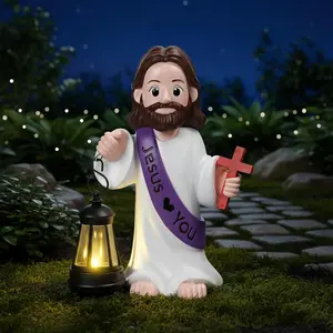 Solar  Figurine 8 Inch, He is Risen Easter Statue with Glowing Lantern,  Loves You Christian  Outdoor Garden Statue Decor, Religious Easter Gifts (,)