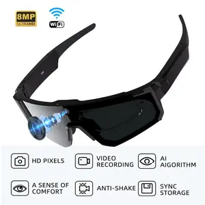 AI Smart Glasses with Camera 4K, 8MP HD Video Recording Sport Glasses with Camera, Wearable Tech Bluetooth Sunglasses for Outdoor Sports Cycling/Skiing/Baseball