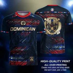 Dominican Republic Soccer Jersey 2026 Navy 3D Coat Of Arms Back Print Unisex Fan Shirt Red Blue Scratch Pattern Streetwear Casual Oversized Tee Fall Winter Spring