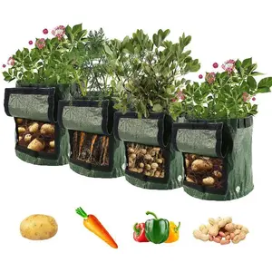 Potato Planting Bags, 7 Gallon 4 Pack, Durable Pe Fabric Planter, with Flip Lid Harvest Window and Handle, for Onions Fruits Tomatoes Vegetables, Potato Grow Bag, Portable Garden Planters