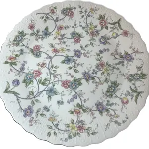 Rare Andrea by Sadek, Collection 10.5" Corona patterned Cake plate, white porcelain & pastel colored floral design with embossed scalloped gold trim.  Collector's Edition  Vintage