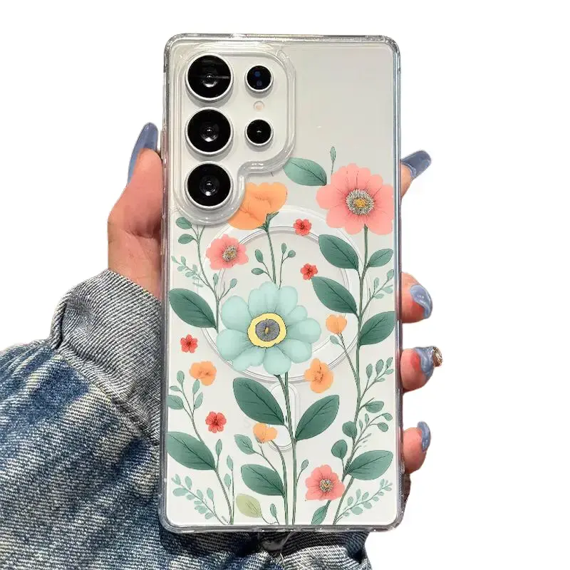 Thick Shockproof Transparent Acrylic Crystal Smartphone Case - Patterned, Floral, Vintage, Skull Designs, Girly Magnetic Handheld Accessory with Protection for Samsung Galaxy S26-S20 Fe Plus Ultra Edge S10E A57-A05s & iPhone Wireless Accessories