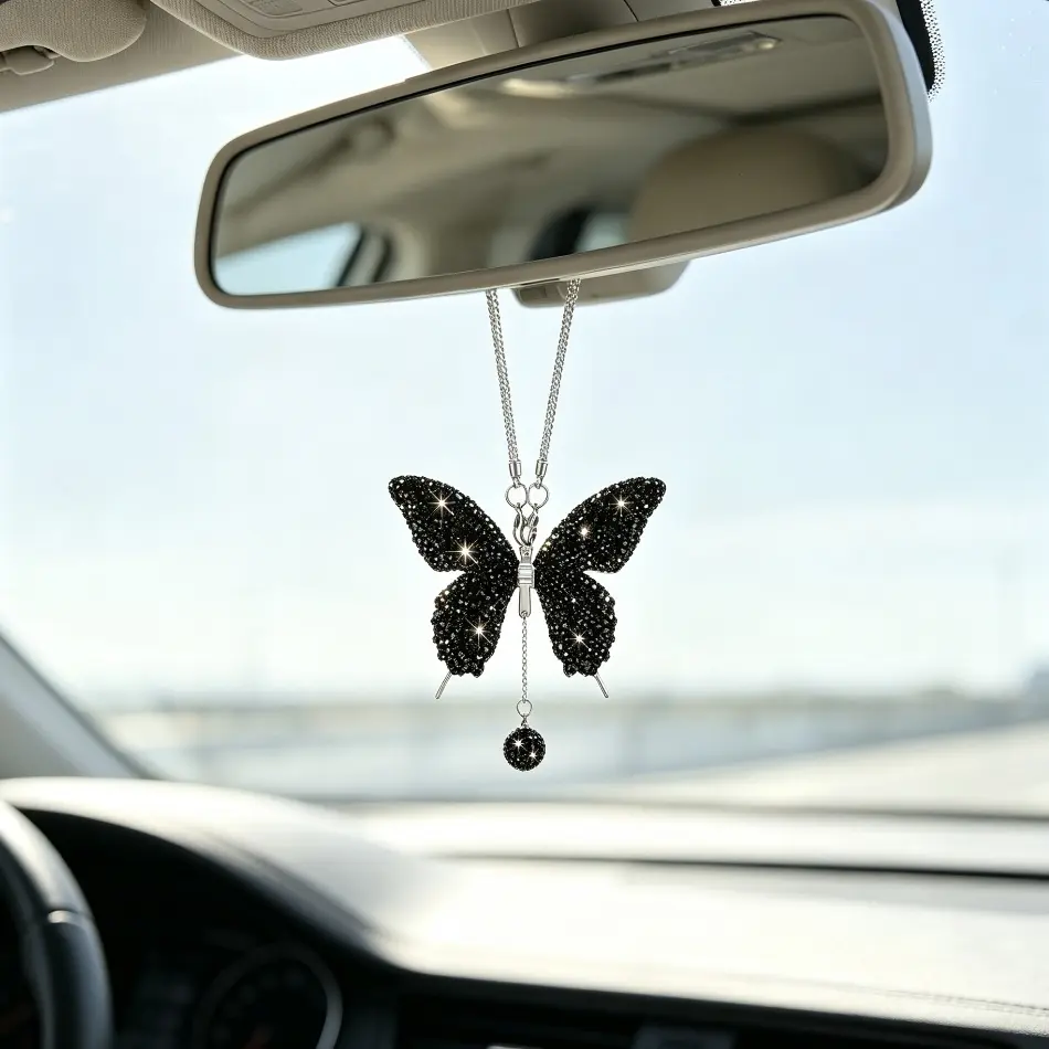 【Summer Survivals】Joytutus Bling Butterfly Rear View Mirror Charm - Crystal Car Hanging Ornament with Rhinestone Tassel, Cute Car Interior Decor, Aesthetic Car Accessories for Women, Bag Charm & Keychain, Summerfinds, Back to School Shopping