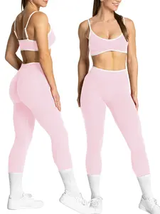 Women's Sporty 2-Piece Set, High Stretch Butt Lifter Leggings, Colorblock Seamless Sports Bra, Breathable Running Yoga, Workout Sets Women
