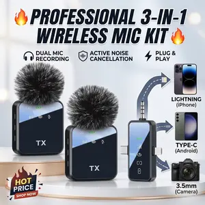 3-in-1 Wireless Lapel Microphone, Hi-Fi Sound Recording Mic with Noise Reduction, 48kHz/24-bit Audio, Long Range & 20H Battery for Phone Camera Live Streaming