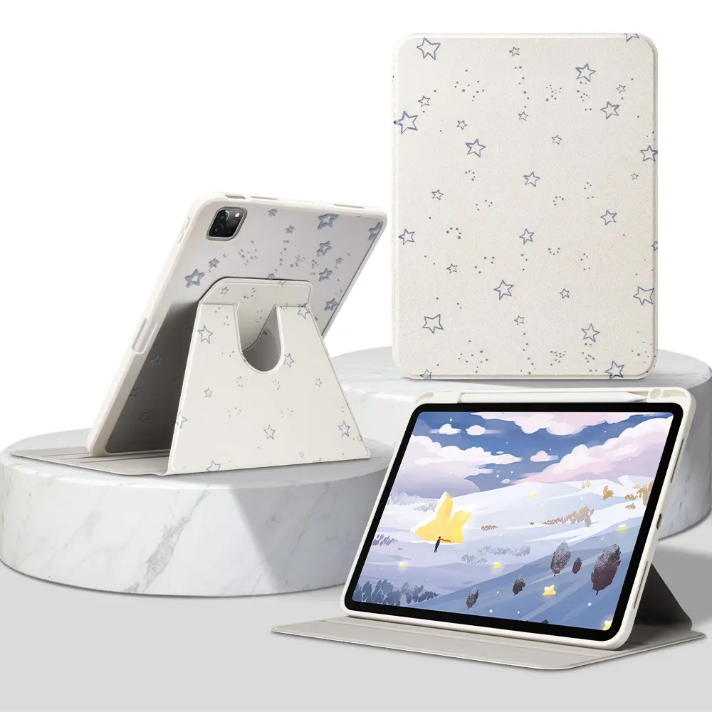 Star Compatible With Ipad A16 Air 11 13, Mini 7 A17Pro 2024, Pro 11 13, Pro 12.9 Air 5 4 10.9 10th 7/8/9th Generation Mini 6 Protective Case Tablet Protective Cover, Rotatable Tablet Cover, 360° Rotating Landscape Cover