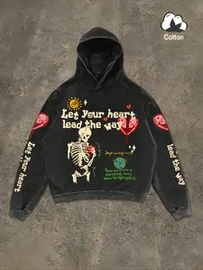 【TDOTW】Men's Halloween Skeleton Hoodie, Cotton Sweatshirt, Long Sleeve, Fitted, Fashionable Comfortable Unisex Design, Eye-Catching Graphic, Perfect Casual Wear for Men & Women