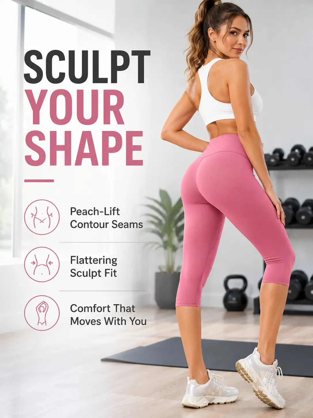 Tummy Control Contour Seam Yoga Capris Cool Lightweight Athletic Pants High Soft Workout