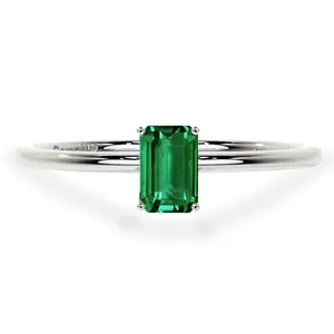 Dainty Emerald Cut Four Prong Emerald Solitaire Ring (0.60cts.)- REM073-6X4-AAA