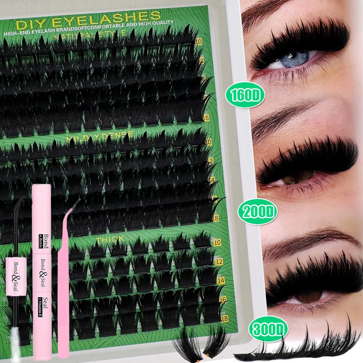 Spikes Lash Cluster Extensions160D 200D 300D Thick Spiky Individuals Lashes 10-18mm Mega Wispy Eyelash Extension DIY D Curly Lash Extension Unique Spiky Cluster Eyelash Extensions Anime Individuals Fairy Cluster Lashes 8-18mm 180Pcs/260pcs DIY at home