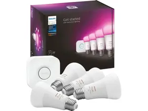 Philips Hue A19 LED Color Smart Bulb Starter Kit (75W 2021 Version), Compatible with Alexa, Apple HomeKit & Google Assistant, White and Color Ambiance (16 Million Colors), 4 Bulbs