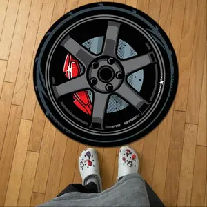 Round Carpet with Car Tire Design, Reflective Short Pile Comfort Rug, Decorative Rug, American Style Fashion Living Room Bedroom Decor Gift
