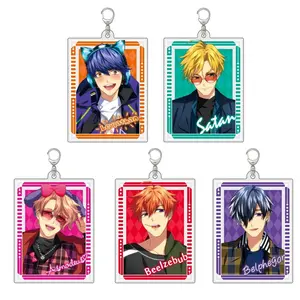 Anime Peripheral Store Obey Me!Mammon Asmodeus Beelzebub Satan Quadrate Acrylic Keychain Pendant Ornamen Charm Gifts About 6cm