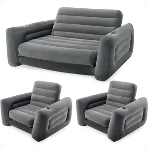 Intex Queen Size Inflatable Pull-Out Sofa Bed Couch and Chair Sleeper, Dark Gray Intex Queen Size Inflatable Pull-Out Sofa Bed Couch and Chair Sleeper, Dark Gray