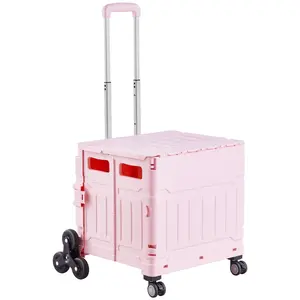 Father's Day Gift VEVOR Foldable Cart with Stair Climbing Wheels Collapsible Rolling Crate 65L
