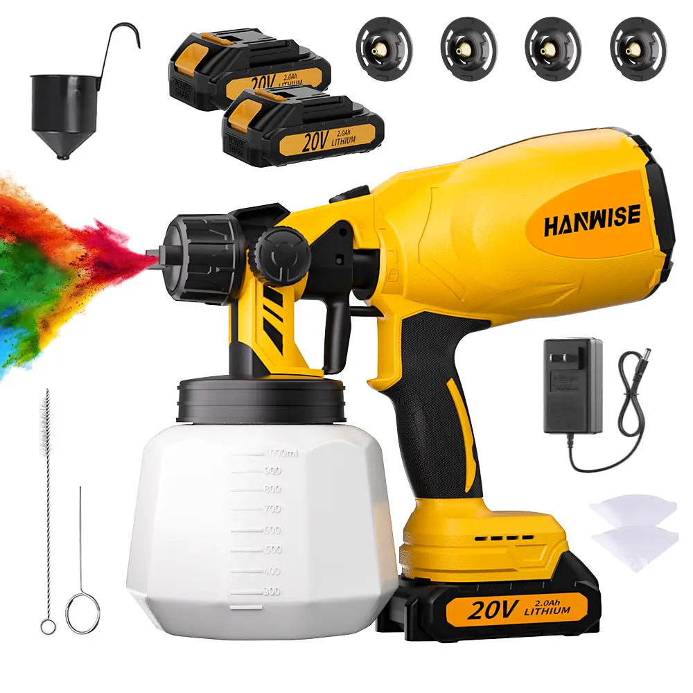 HANWISE Cordless Handheld Paint Sprayer - Spray Paint Machine with 3 Spray Patterns, 4 Nozzles, Ideal for DIY Projects, House Painting, Furniture, Handheld Paint Sprayers