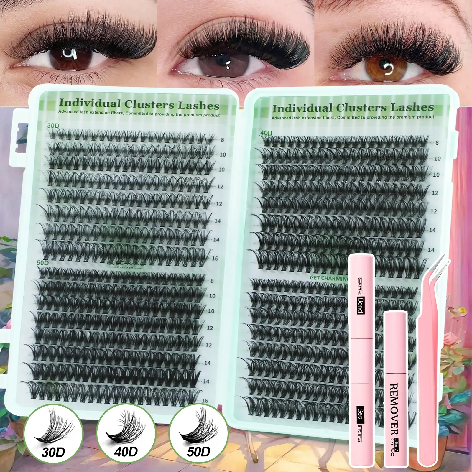 30D/40D/50D False Eyelash Extension Set, Cosmetic False Lashes, Individual Lashes Extensions, High Capacity DIY Personal Lashes, Individual Eyelashes, Fluffy D Curl, Non-Toxic, Ideal for Daily Use, Parties, Travel, Gifts, Mixed Individual Lashes