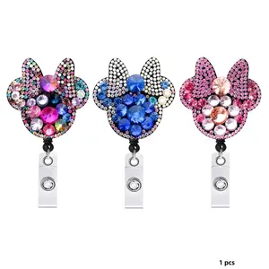 Water Drill Mouse Badge Scroll, Adjustable ID Badge Holder with Crocodile Clip, ID Holders for Badges, Shiny Crystal Badge Scroll for Nurses, Teachers, Students, Office Staff, Nurse Badge Reel