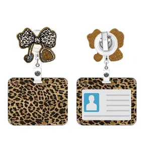 Cool Leopard Print Badge Holder Set, Retractable Badge Reel, Rotating Clip, Nurse Lapel Pin, Teacher Office Card Protector