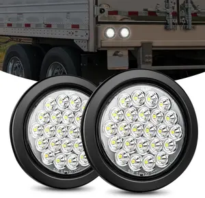 Nilight 4Inch Round LED Trailer Light Kit, 2PCS 24LED 12V Dual-Mode IP67 Waterproof Taillights with Flush Mount Grommets & Plugs, LED Car Lights for Vehicle Accessories (Trucks, Semi Trucks, Aftermarket Fits)