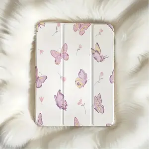 Purple Butterfly Case for Galaxy Tab A8/A9/S7/S8/S9/S10 Tablet with Pen Slot, Transparent Soft Shell 10.9/11/12.4/ 14.6inch 70% off for Galaxy Tab S6 Lite Full Protection Anti-drop Case