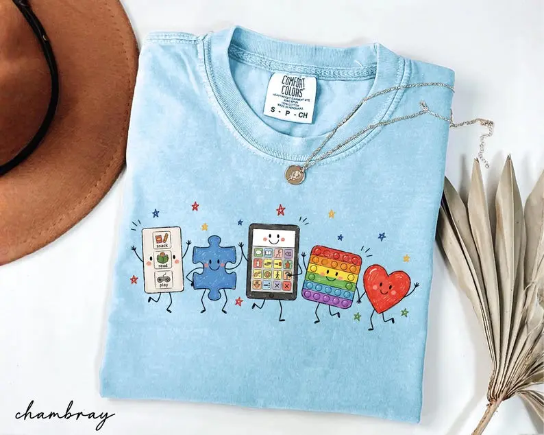 Comfort Colors Autism Doodle Characters Shirt, Neurodiversity Tee, Inclusion Shirt, Autism Support Gift, SPED Teacher Shirt,Autism Mom Gift