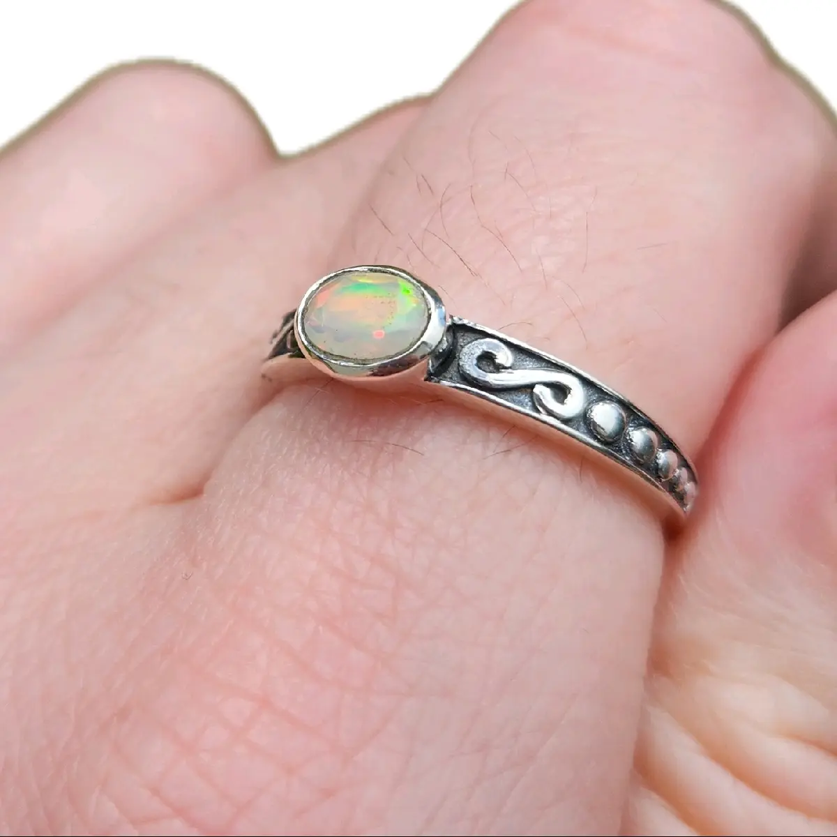 Ethiopian Opal Eastwest Oval Sterling Silver Gemstone Ring