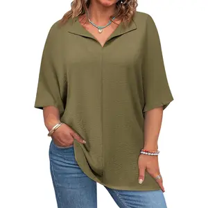 Imily Bela Curve Womens 2026 Plus Size Tops Short Sleeve V Neck Tee Blouse Summer Loose Fit Casual Tunic Top XL-5XL