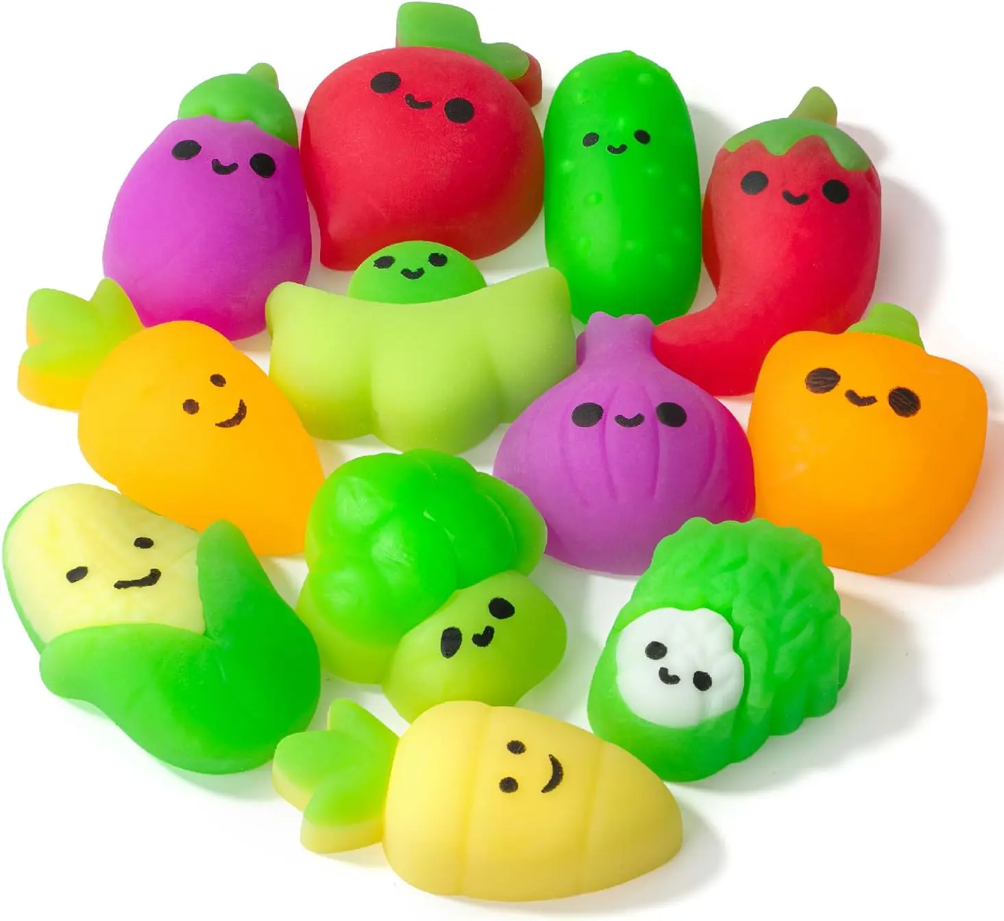 12pcs Vegetable Squishy Toys for Kids | Washable Stretchy Stress Relief Fidget Toys | Classroom Prizes Party Favors Gift