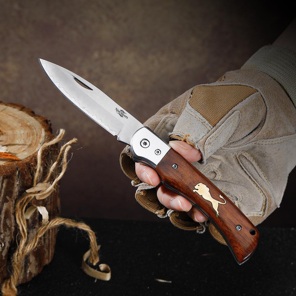 Three-in-one steel solid wood folding knife, high hardness outdoor pocket knife TS40