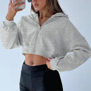 Fisoew Women's Cropped Zip Up Hoodie Sweatshirts Long Sleeve Casual Loose Y2K Pullover Tops Clothes Womenswear comfort hoodies