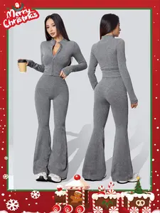 Women's Seamless Knitted Striped Quick-Dry Breathable Sportswear Set, Sweat Suit, Slim-Fitting Yoga Pants & Zipper Jacket, All-Season Workout