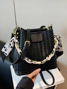 Retro and trendy woven pattern women's handbag bucket bag, casual and versatile one-shoulder crossbody bag, fashionable and simple one-shoulder commuter bag, suitable for daily commuting, dating, shopping and other scenarios, Flap Crossbody Purse