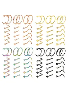 21-Piece Fashion Simple Basic Stainless Steel Rhinestone Nose Ring Set, Nose Piercings Kit, Face Piercing Jewelry Kit, Unisex Accessory Collection, Body Piercing Jewelry