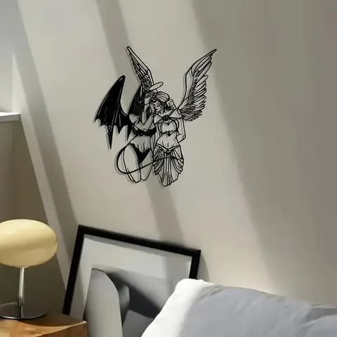 Angel & Devil Pattern Wall Decal, Reusable Metal Wall Art, Wall Decor for Home, Office, Cafe, Bar, Room Decor, Stickers, Wall Decorations