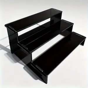 Three-layer black acrylic display rack with shelf - heavy-duty appearance lightweight plug-in desktop storage rack, space-saving cosmetic countertop storage rack - figure, toy display rack Acrylic Display Risers Display Holder