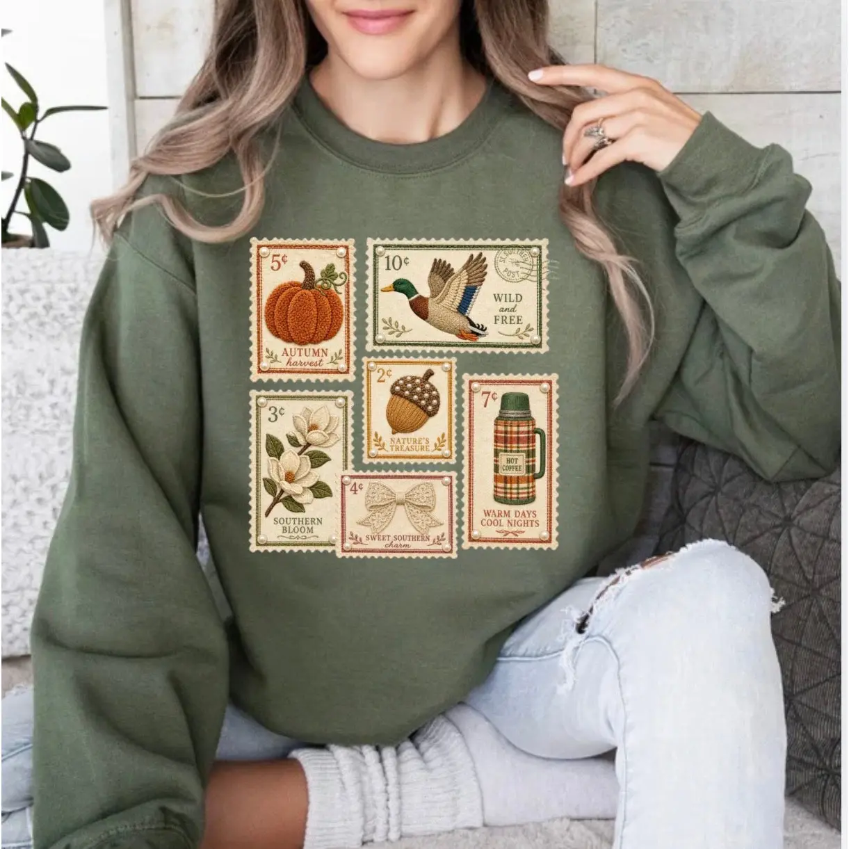 Fall Postage Stamp, Vintage Autumn Stamp, Cozy, Fall, Retro, Coquette, Trendy Sweatshirt