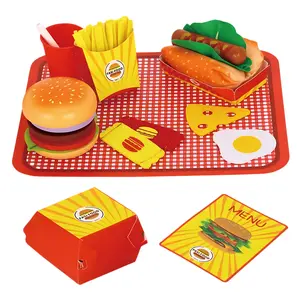 Toyster's Wooden Fast Food Play Set – Pretend Play Burger, Fries & Hot Dog Meal with Tray – Montessori Kitchen Toy for Kids