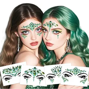 Halloween Decor Kit | Ivy Temporary Tattoos + Green White Face Gems – Glitter-Infused, Ideal for Cosplay, Rave Parties & Costumes
