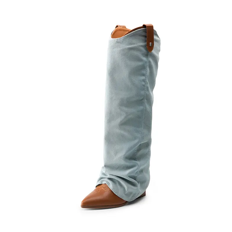 Dream Pairs Women's Over-the-Knee Boots, Classic Slouchy Western Style with Pointed Toe, Removable Shaft, Stylish Denim Fabric, Footwear, Chic, Western Elegance, Alternative Style, Alt Girls, Cool Girl Aesthetic, Casual Wear
