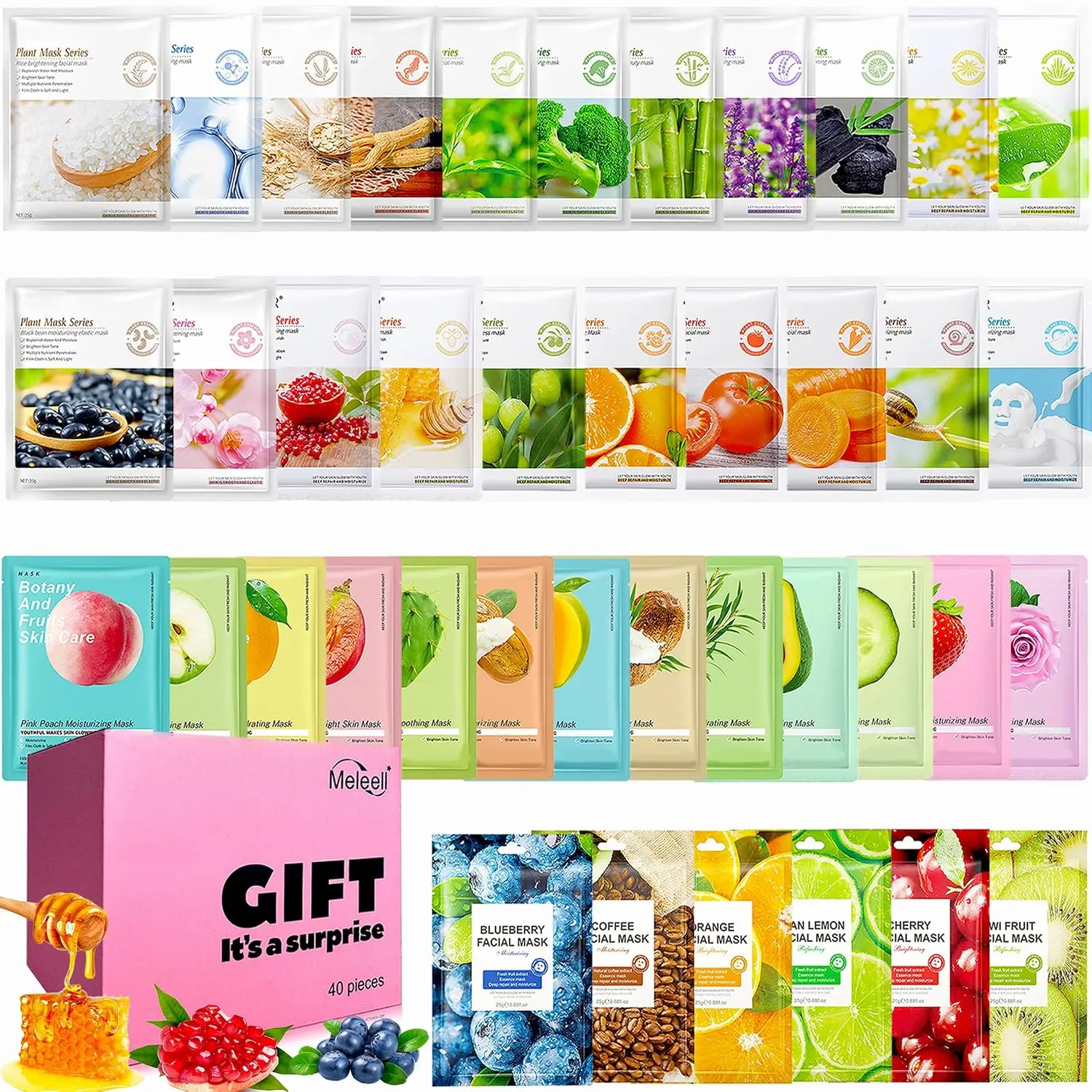 40 Pack Collagen Face Masks Skincare Bulk for All Skin Types,Hydrating Spa Sheet Mask for Sensitive Skin, Facial Mask Sets For Women Skin Care,Hydrating Face Mask Gifts Set for Teen Girls