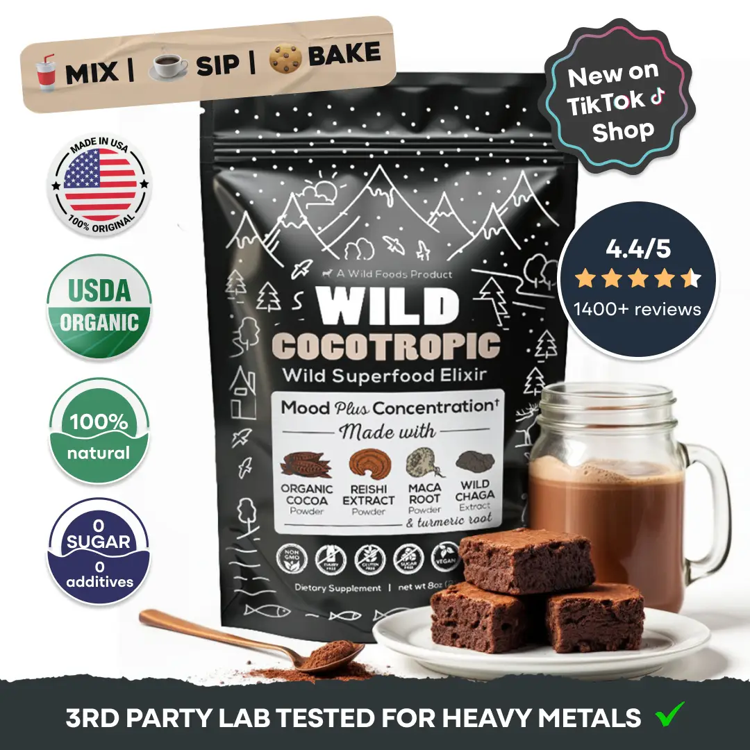 Cocotropic Mushroom Cacao Powder – Sugar-Free Mix for Calm, Focus, Energy & Mood...