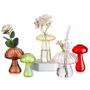 Mushroom Propagation Vase, Colored Flower Vases Decorative Set of 5 Unique Small Glass Vases for Flowers,Aesthetic Mini Cute Vase Decor, Vase for Bedroom Bathroom Kitchen,Christmas gifts