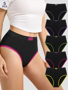 5PCs Women's Panties Triangle Panties Comfortable Fit HighWaisted TummyTightening Breathable