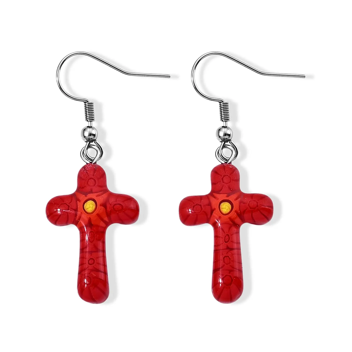 Multi Murano Style Sacred Cross Earrings in Stainless Steel