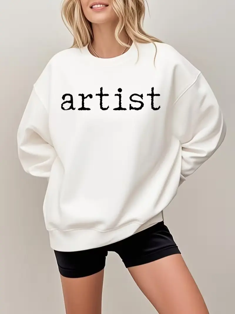 [Sale off up to 50%] [Free ship] Women's Artist Graphic Sweatshirt, Fit Soft Green Pullover Sweatshirt with Artist Lettering, Casual Creative Casual Attire for Artists & Art Lovers